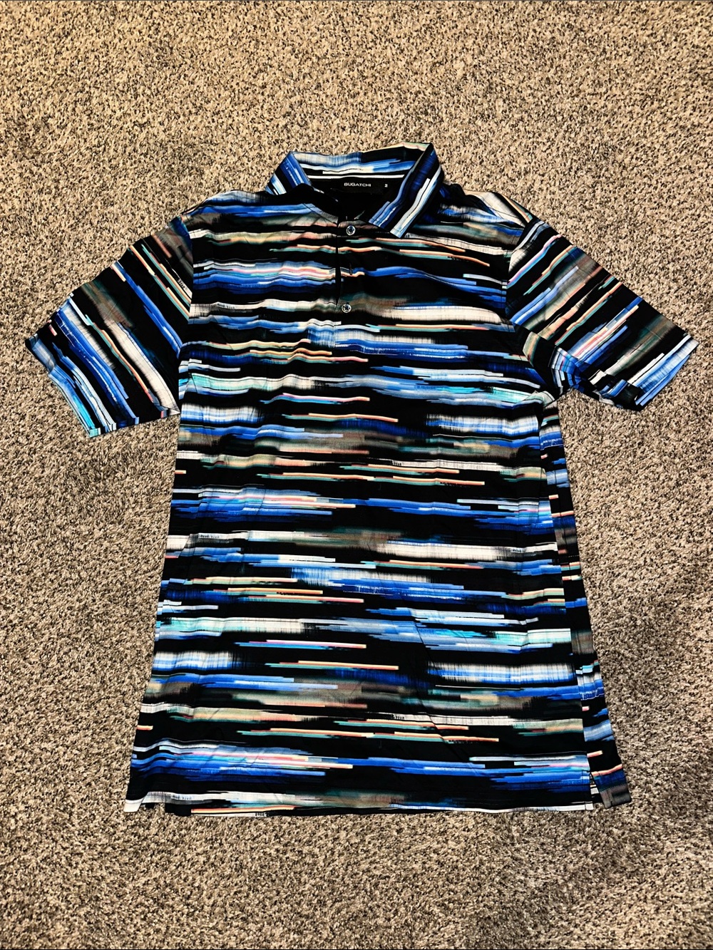 Bugatchi Blue Striped Performance Polo